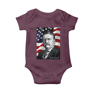 Theodore Roosevelt Patriotic American Flag President Baby Onesie TS14 Maroon Print Your Wear