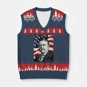 Theodore Roosevelt Patriotic American Flag President V-Neck Knit Sweater Vest TS14 Navy Red Print Your Wear