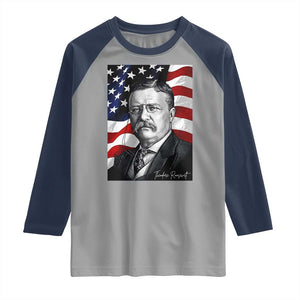 Theodore Roosevelt Patriotic American Flag President Raglan Shirt TS14 Sport Gray Navy Print Your Wear