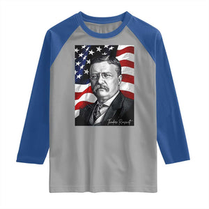 Theodore Roosevelt Patriotic American Flag President Raglan Shirt TS14 Sport Gray Royal Print Your Wear