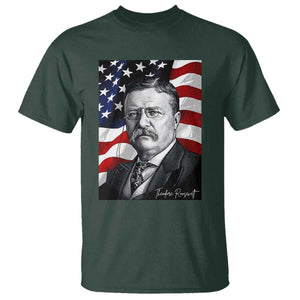 Theodore Roosevelt Patriotic American Flag President T Shirt TS14 Dark Forest Green Print Your Wear