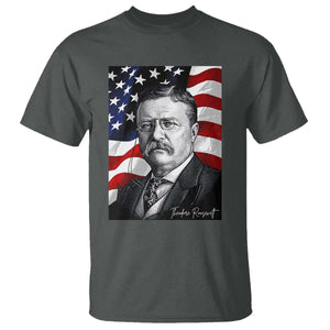 Theodore Roosevelt Patriotic American Flag President T Shirt TS14 Dark Heather Print Your Wear