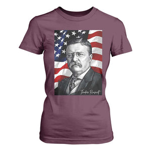 Theodore Roosevelt Patriotic American Flag President T Shirt For Women TS14 Maroon Print Your Wear