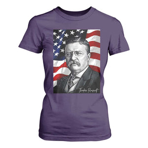 Theodore Roosevelt Patriotic American Flag President T Shirt For Women TS14 Purple Print Your Wear