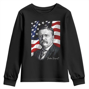 Theodore Roosevelt Patriotic American Flag President Youth Sweatshirt TS14 Black Print Your Wear
