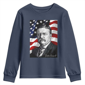 Theodore Roosevelt Patriotic American Flag President Youth Sweatshirt TS14 Navy Print Your Wear
