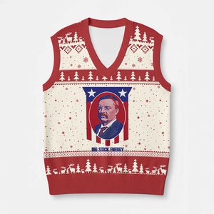 Theodore Roosevelt Patriotic American Flag V-Neck Knit Sweater Vest Big Stick Energy President TS14 Beige Red Print Your Wear
