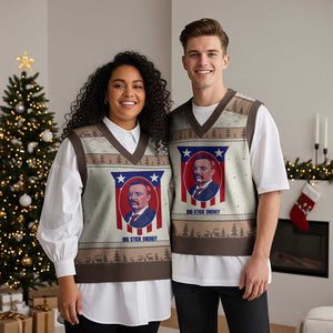 Theodore Roosevelt Patriotic American Flag V-Neck Knit Sweater Vest Big Stick Energy President TS14 Mocha Mousse Print Your Wear