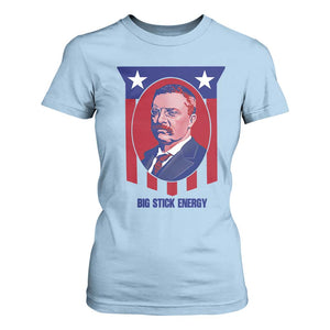 Theodore Roosevelt Patriotic American Flag T Shirt For Women Big Stick Energy President TS14 Light Blue Print Your Wear