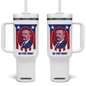 Theodore Roosevelt Patriotic American Flag Tumbler With Handle Big Stick Energy President TS14 One Size: 40 oz White Print Your Wear