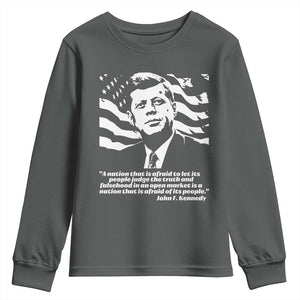 Theodore Roosevelt Quote Youth Sweatshirt Patriotic American Flag Presidents Day TS14 Dark Heather Print Your Wear