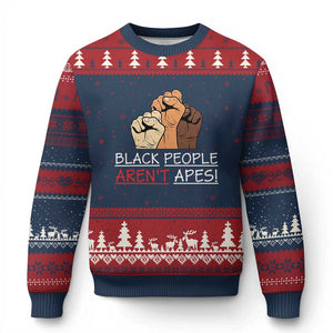 Black People Aren't Apes Ugly Christmas Sweater Anti-Racist Statement TS14 Navy Red Print Your Wear