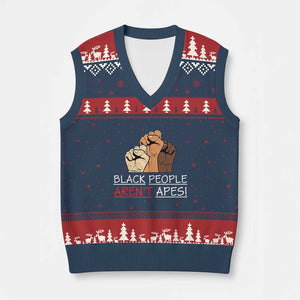 Black People Aren't Apes V-Neck Knit Sweater Vest Anti-Racist Statement TS14 Navy Red Print Your Wear
