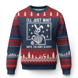 Funny Easter Skeleton Ugly Christmas Sweater I'll Just Wait Until The Hunt Is Over TS14 Navy Red Print Your Wear