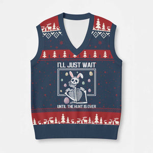 Funny Easter Skeleton V-Neck Knit Sweater Vest I'll Just Wait Until The Hunt Is Over TS14 Navy Red Print Your Wear