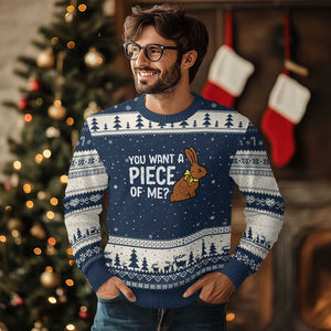 You Want A Piece Of Me Ugly Christmas Sweater Funny Easter Chocolate Bunny TS14 Navy Beige Print Your Wear