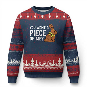 You Want A Piece Of Me Ugly Christmas Sweater Funny Easter Chocolate Bunny TS14 Navy Red Print Your Wear