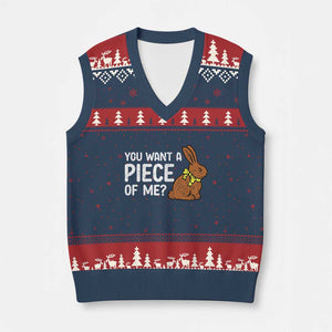 You Want A Piece Of Me V-Neck Knit Sweater Vest Funny Easter Chocolate Bunny TS14 Navy Red Print Your Wear