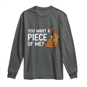 You Want A Piece Of Me Long Sleeve Shirt Funny Easter Chocolate Bunny TS14 Dark Heather Print Your Wear
