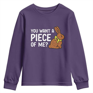 You Want A Piece Of Me Youth Sweatshirt Funny Easter Chocolate Bunny TS14 Purple Print Your Wear