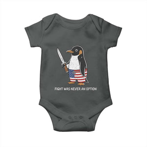 Flight was Never an Option Baby Onesie Funny Penguin Knife Sarcastic American Flag