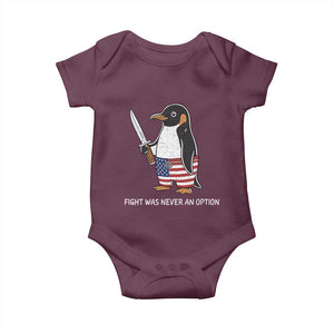 Flight was Never an Option Baby Onesie Funny Penguin Knife Sarcastic American Flag