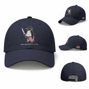 Flight was Never an Option Baseball Cap Funny Penguin Knife Sarcastic American Flag