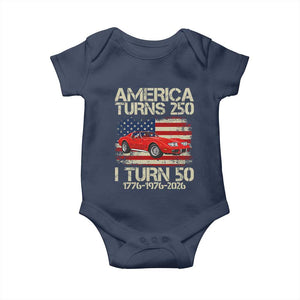 America Turns 250 I Turn 50 1976 50th Birthday Baby Onesie Sports Car Retro Americana