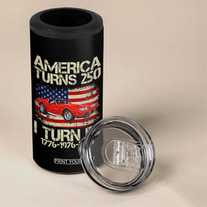 America Turns 250 I Turn 50 1976 50th Birthday 4 in 1 Can Cooler Tumbler Sports Car Retro Americana