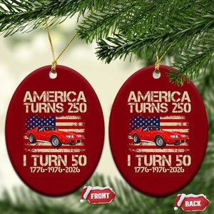 America Turns 250 I Turn 50 1976 50th Birthday Ceramic Ornament Sports Car Retro Americana