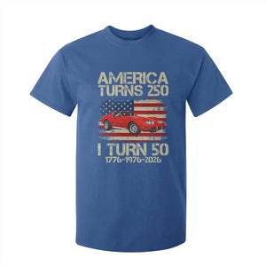 America Turns 250 I Turn 50 1976 50th Birthday T Shirt For Kid Sports Car Retro Americana