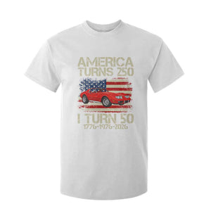 America Turns 250 I Turn 50 1976 50th Birthday T Shirt For Kid Sports Car Retro Americana