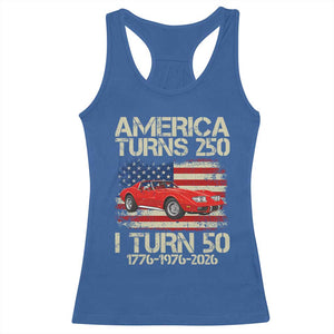 America Turns 250 I Turn 50 1976 50th Birthday Racerback Tank Top Sports Car Retro Americana