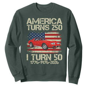 America Turns 250 I Turn 50 1976 50th Birthday Sweatshirt Sports Car Retro Americana