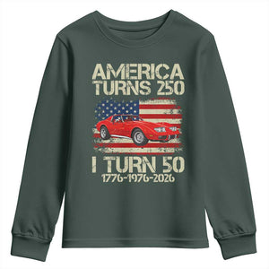 America Turns 250 I Turn 50 1976 50th Birthday Youth Sweatshirt Sports Car Retro Americana