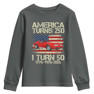 America Turns 250 I Turn 50 1976 50th Birthday Youth Sweatshirt Sports Car Retro Americana