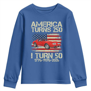 America Turns 250 I Turn 50 1976 50th Birthday Youth Sweatshirt Sports Car Retro Americana