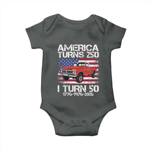America Turns 250 I Turn 50 1976 50th Birthday Baby Onesie Vintage Classic Original American Old Pickup Truck TS14 Dark Heather Print Your Wear