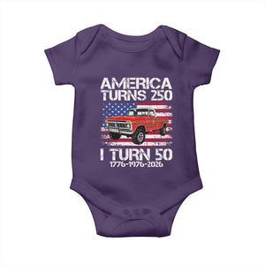 America Turns 250 I Turn 50 1976 50th Birthday Baby Onesie Vintage Classic Original American Old Pickup Truck TS14 Purple Print Your Wear