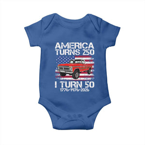 America Turns 250 I Turn 50 1976 50th Birthday Baby Onesie Vintage Classic Original American Old Pickup Truck TS14 Royal Blue Print Your Wear