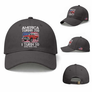 America Turns 250 I Turn 50 1976 50th Birthday Baseball Cap Vintage Classic Original American Old Pickup Truck TS14 Baseball Cap Universal Fit Dark Gray Print Your Wear