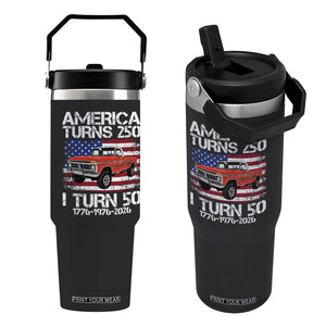 America Turns 250 I Turn 50 1976 50th Birthday Flip Straw Tumbler Vintage Classic Original American Old Pickup Truck TS14 One Size: 30 oz Black Print Your Wear