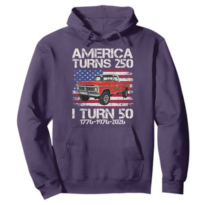 America Turns 250 I Turn 50 1976 50th Birthday Hoodie Vintage Classic Original American Old Pickup Truck TS14 Purple Print Your Wear
