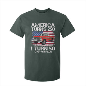 America Turns 250 I Turn 50 1976 50th Birthday T Shirt For Kid Vintage Classic Original American Old Pickup Truck TS14 Dark Forest Green Print Your Wear