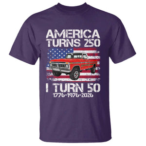 America Turns 250 I Turn 50 1976 50th Birthday T Shirt Vintage Classic Original American Old Pickup Truck TS14 Purple Print Your Wear