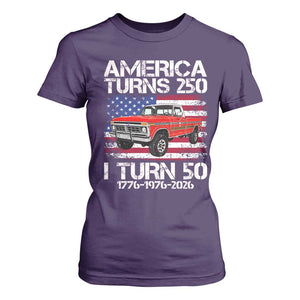 America Turns 250 I Turn 50 1976 50th Birthday T Shirt For Women Vintage Classic Original American Old Pickup Truck TS14 Purple Print Your Wear