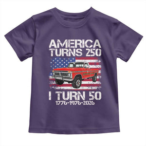 America Turns 250 I Turn 50 1976 50th Birthday Toddler T Shirt Vintage Classic Original American Old Pickup Truck TS14 Purple Print Your Wear