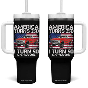 America Turns 250 I Turn 50 1976 50th Birthday Tumbler With Handle Vintage Classic Original American Old Pickup Truck TS14 One Size: 40 oz Black Print Your Wear