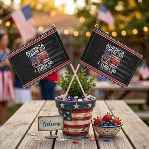 America Turns 250 I Turn 50 1976 50th Birthday Patriotic Handheld Flag Vintage Classic Original American Old Pickup Truck TS14 Distressed 8.2" × 5.5" Black Red Print Your Wear