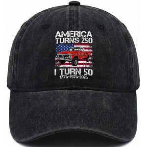 America Turns 250 I Turn 50 1976 50th Birthday Washed Cotton Baseball Cap Vintage Classic Original American Old Pickup Truck TS14 Print Your Wear